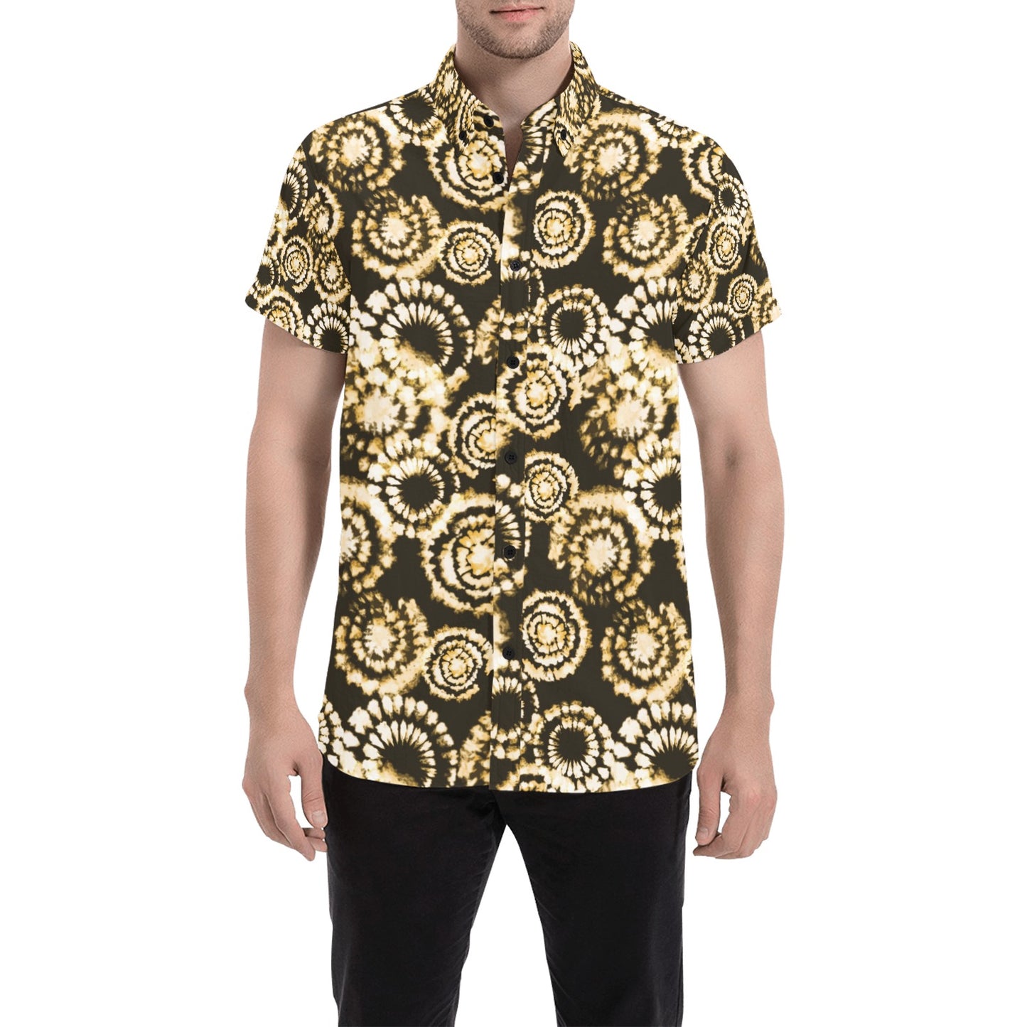 Tie Dye Print Design LKS307 Men Short Sleeve Button Up Shirt