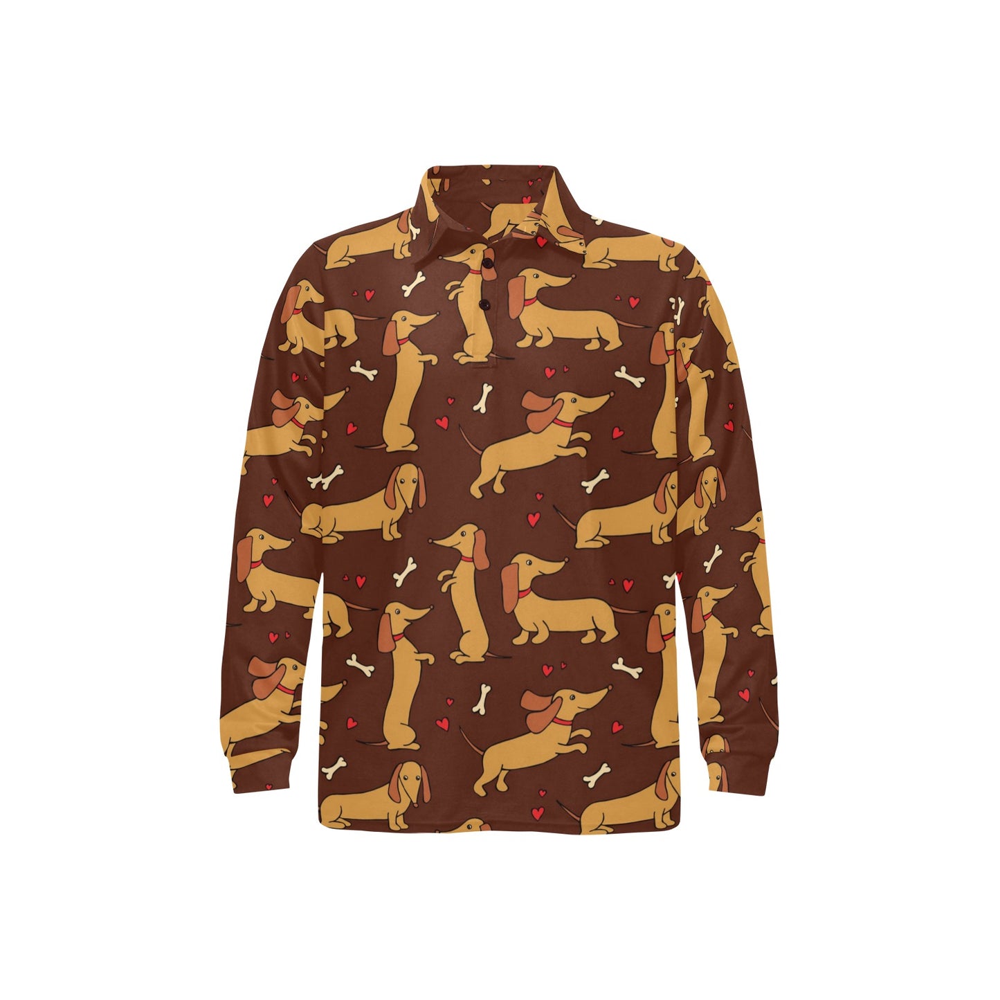 Dachshund Happy Print Pattern Long Sleeve Polo Shirt For Men's