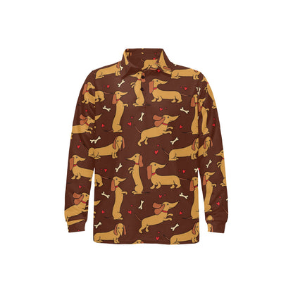 Dachshund Happy Print Pattern Long Sleeve Polo Shirt For Men's