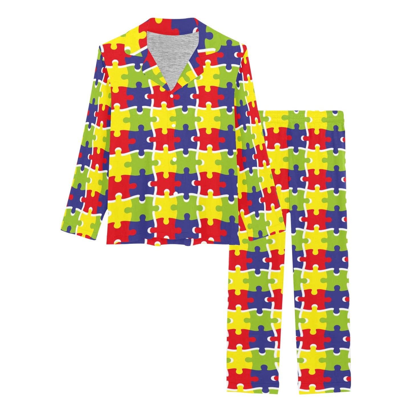 Autism Awareness Pattern Print Design 03 Women's Long Pajama Set