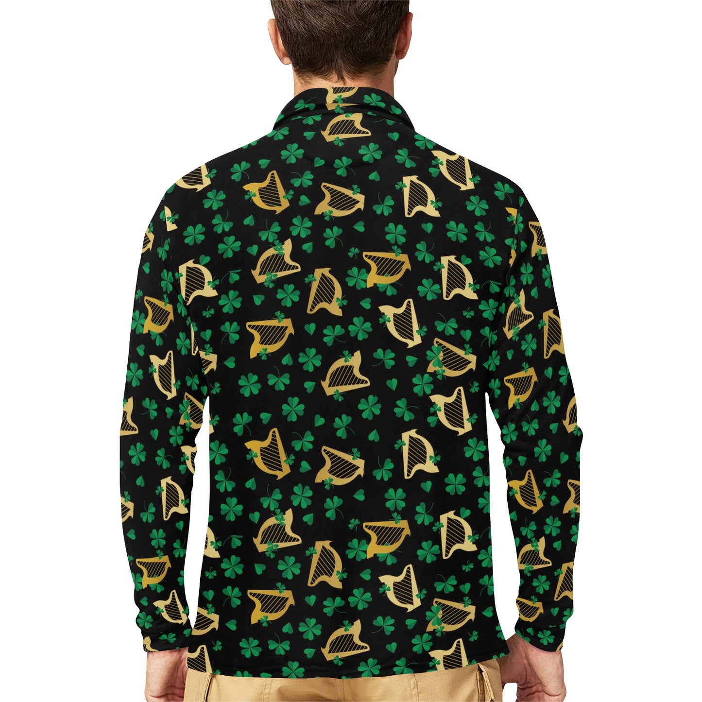 Harp Print Design LKS402 Long Sleeve Polo Shirt For Men's
