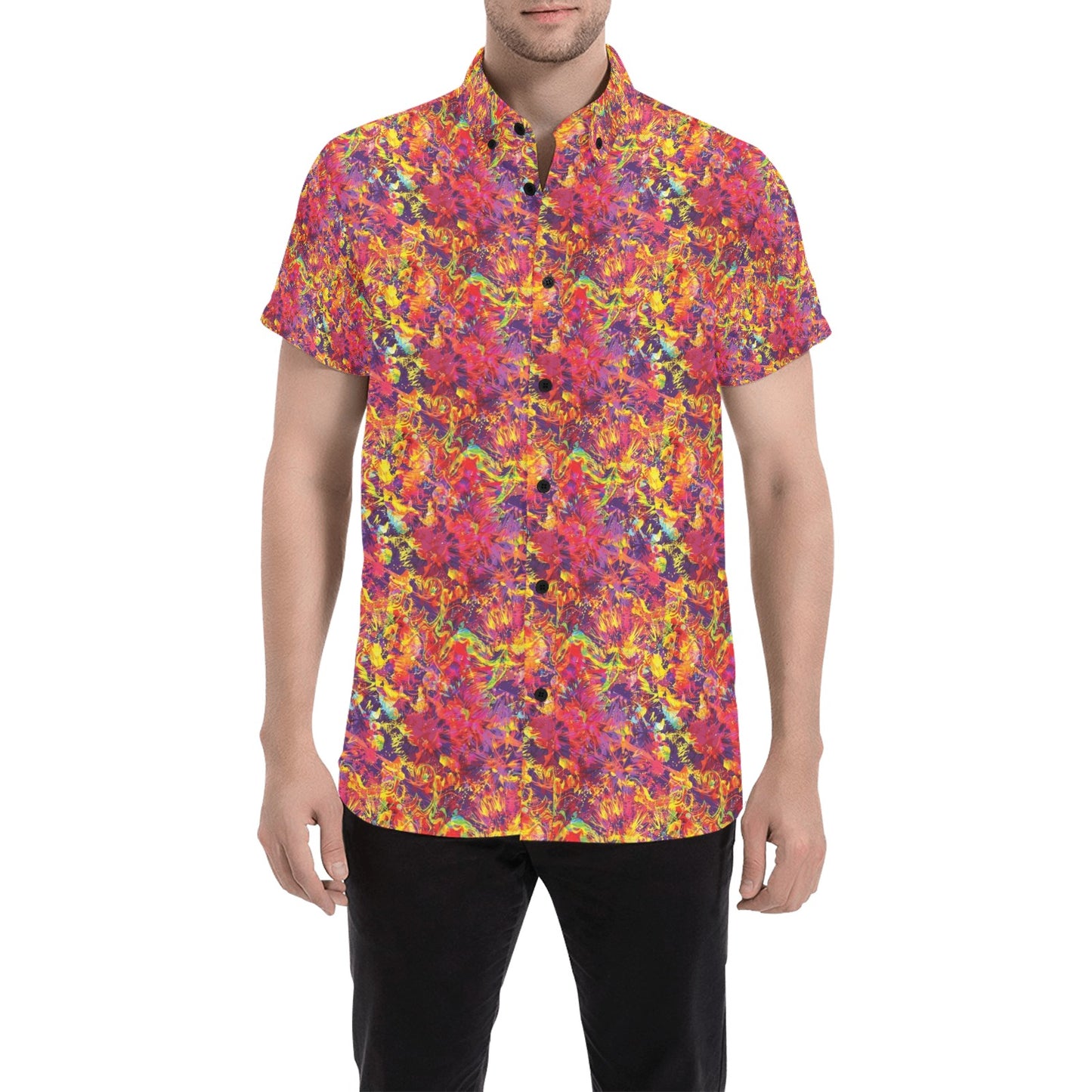 Splatter Print Design LKS303 Men Short Sleeve Button Up Shirt