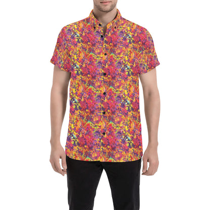 Splatter Print Design LKS303 Men Short Sleeve Button Up Shirt