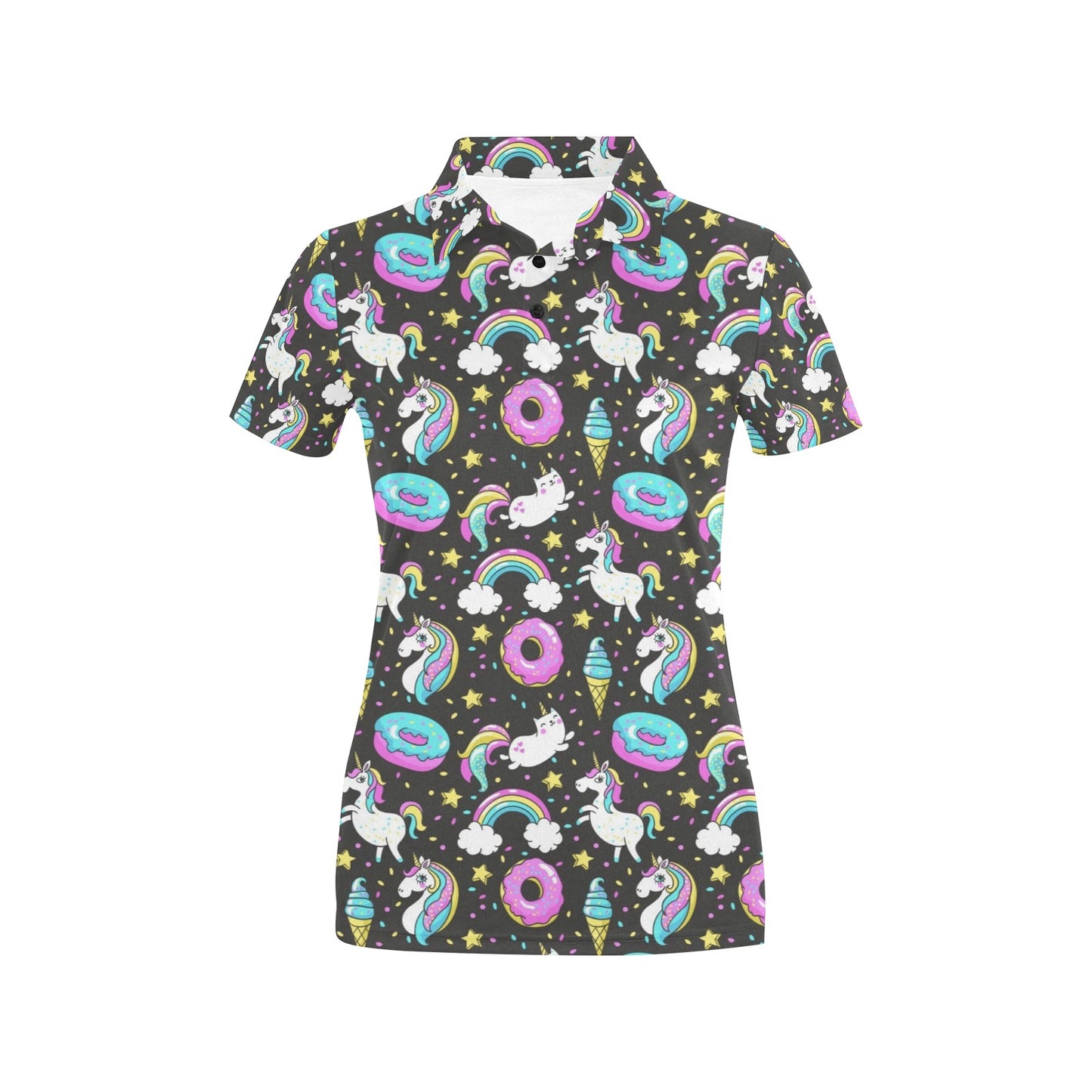 Donut Unicorn Pattern Print Design DN09 Women's Polo Shirt