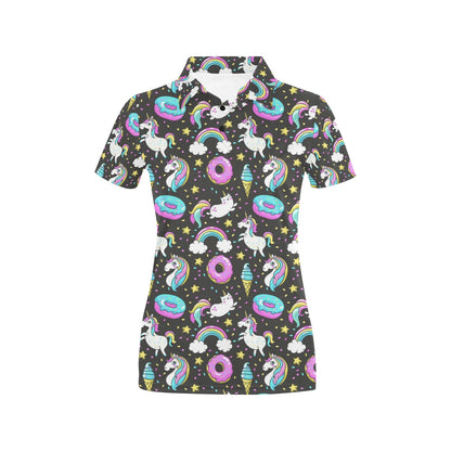 Donut Unicorn Pattern Print Design DN09 Women's Polo Shirt