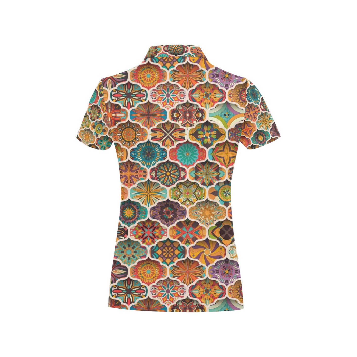 Mandala Mosaic Themed Design Print Women's Polo Shirt