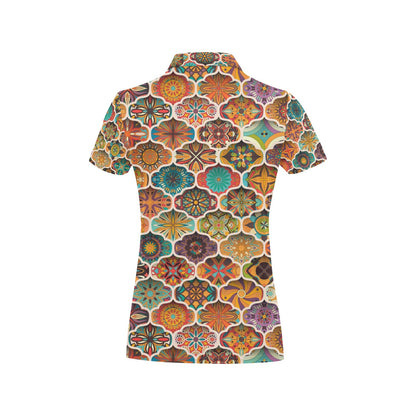 Mandala Mosaic Themed Design Print Women's Polo Shirt