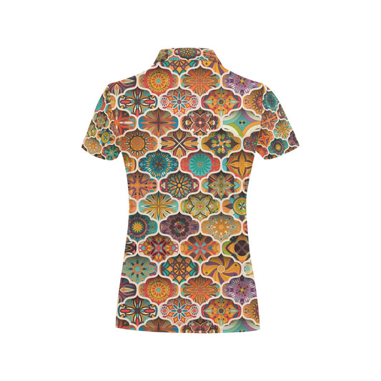 Mandala Mosaic Themed Design Print Women's Polo Shirt