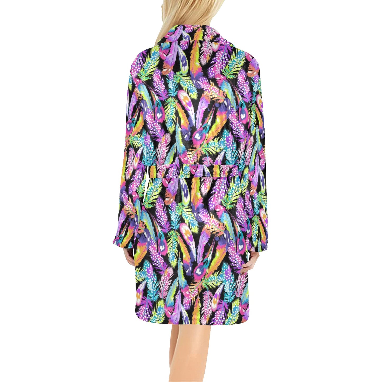 Neon Feather Pattern Print Design A02 Women's Fleece Robe
