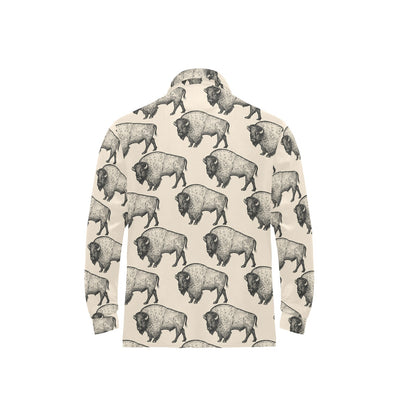 Bison Pattern Print Design 02 Long Sleeve Polo Shirt For Men's