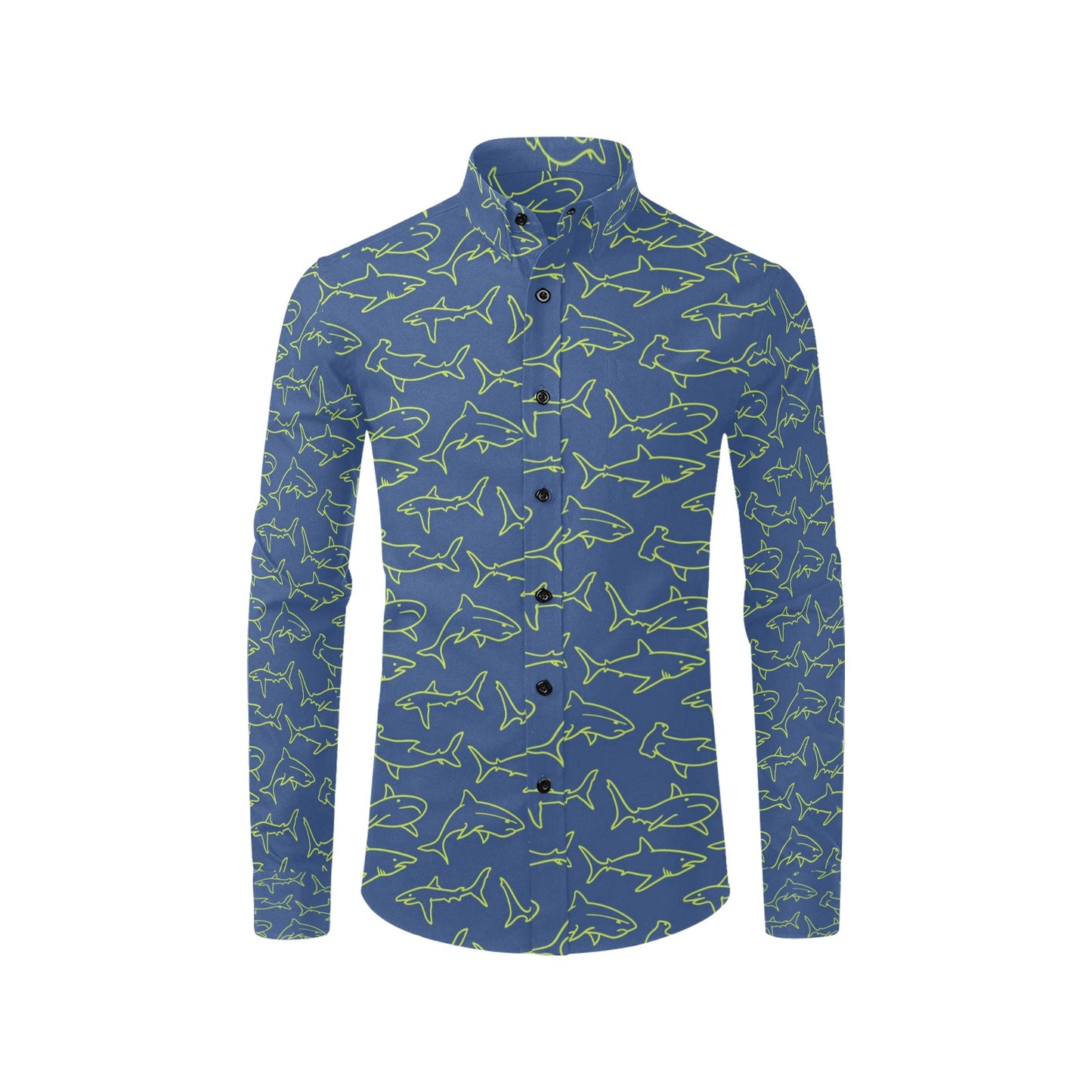 Shark Print Design LKS301 Men's Long Sleeve Dress Shirt
