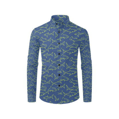 Shark Print Design LKS301 Men's Long Sleeve Dress Shirt