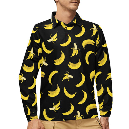 Banana Pattern Print Design BA05 Long Sleeve Polo Shirt For Men's