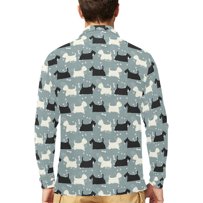 Scottish Terriers Print Design LKS301 Long Sleeve Polo Shirt For Men's