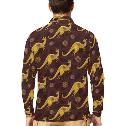 Kangaroos Aboriginal Pattern Print Design 08 Long Sleeve Polo Shirt For Men's