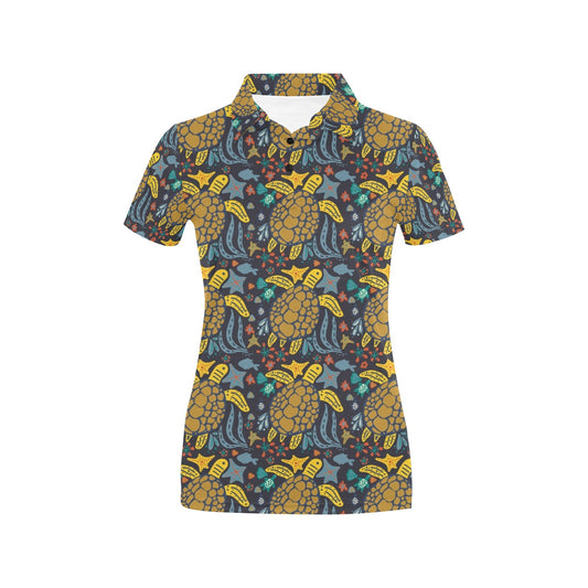 Sea Turtle Pattern Print Design T03 Women's Polo Shirt