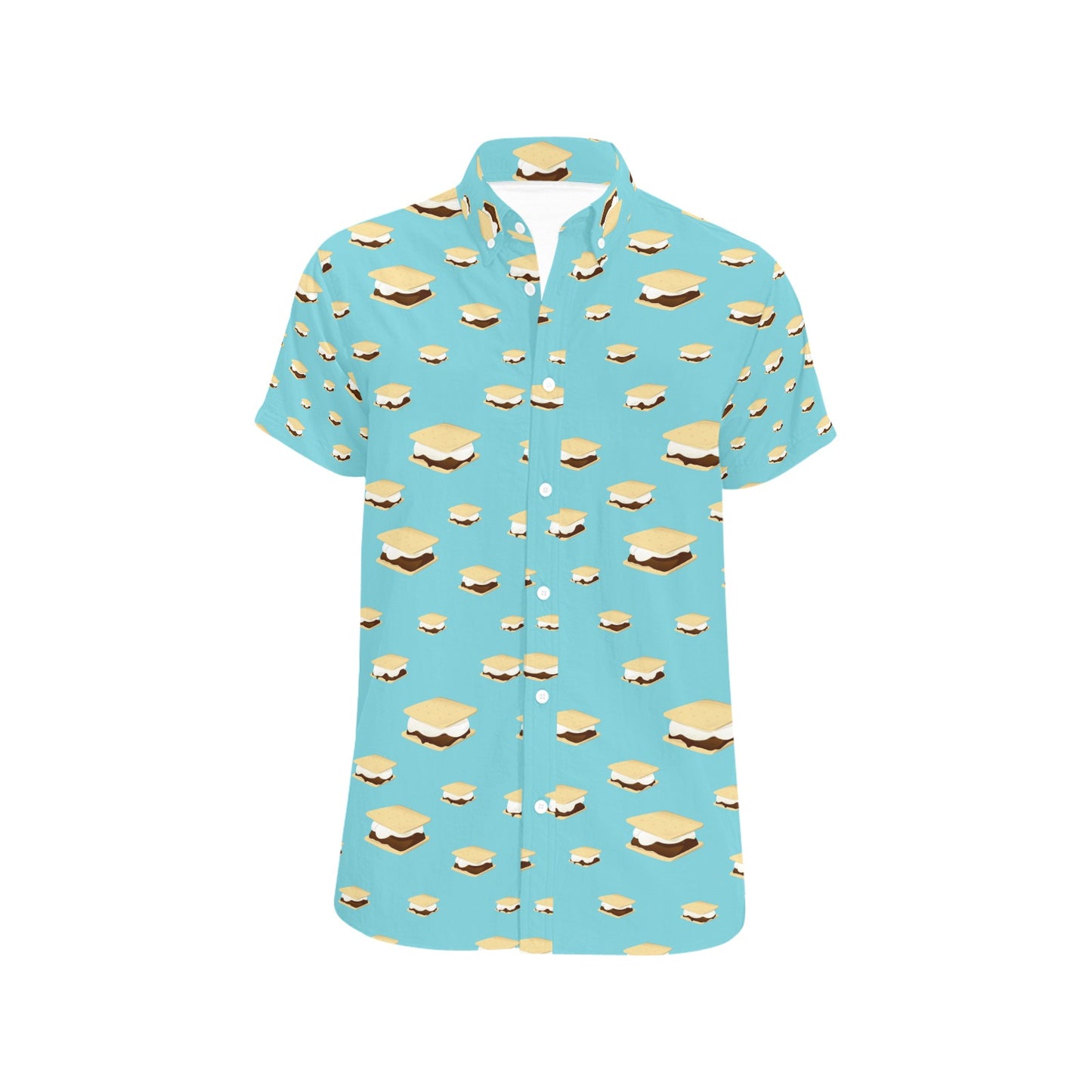 S_Mores Print Design LKS302 Men Short Sleeve Button Up Shirt