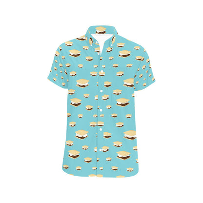 S_Mores Print Design LKS302 Men Short Sleeve Button Up Shirt