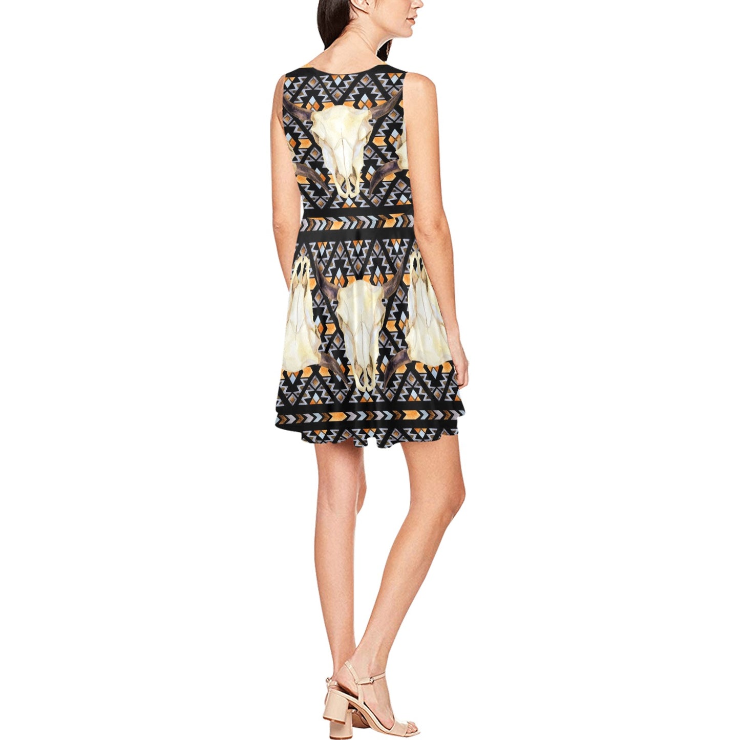 Buffalo Head Pattern Print Design 03 Sleeveless Dress