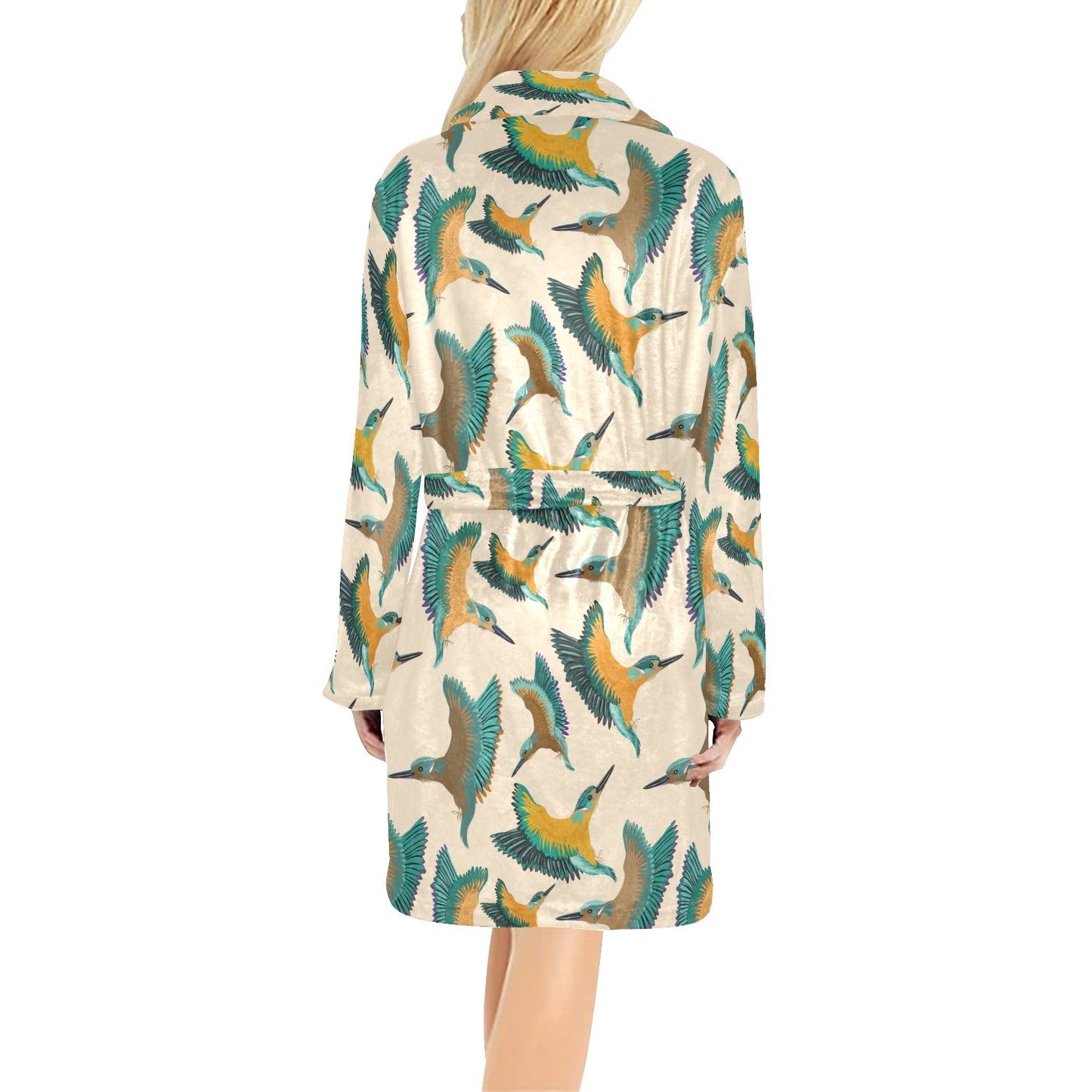 Kingfisher Pattern Print Design 02 Women's Fleece Robe