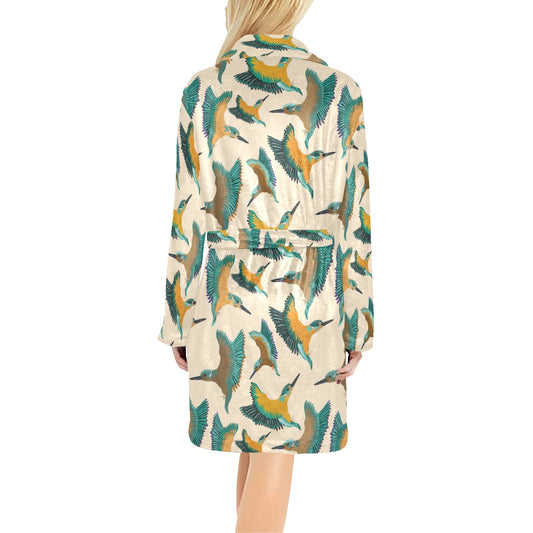 Kingfisher Pattern Print Design 02 Women's Fleece Robe