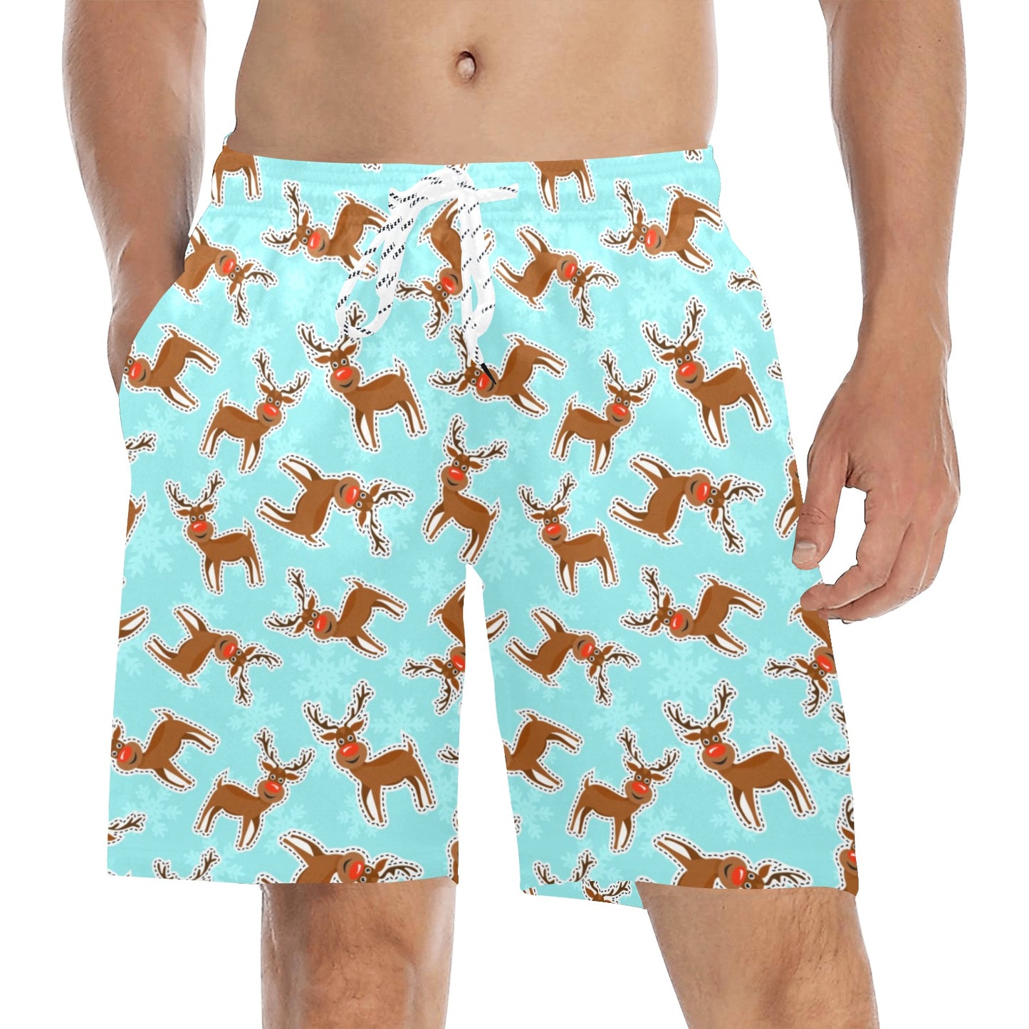 Reindeer Print Design LKS403 Men's Swim Trunks Beach Shorts