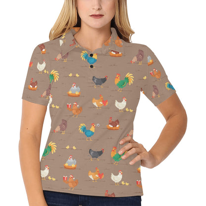 Chicken Happy Print Pattern Women's Polo Shirt