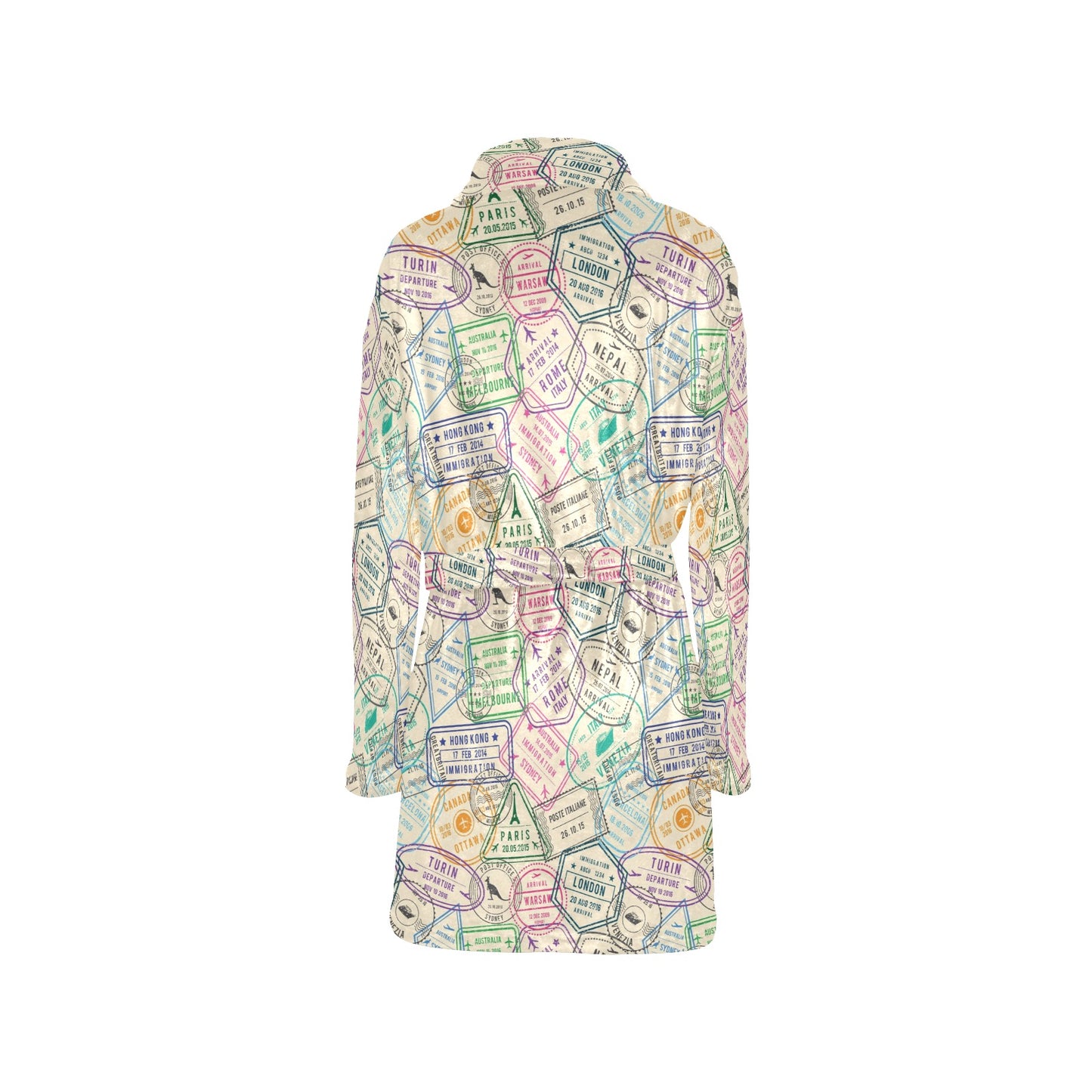 Travel Stamp Print Design LKS303 Women's Fleece Robe
