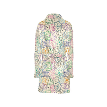 Travel Stamp Print Design LKS303 Women's Fleece Robe