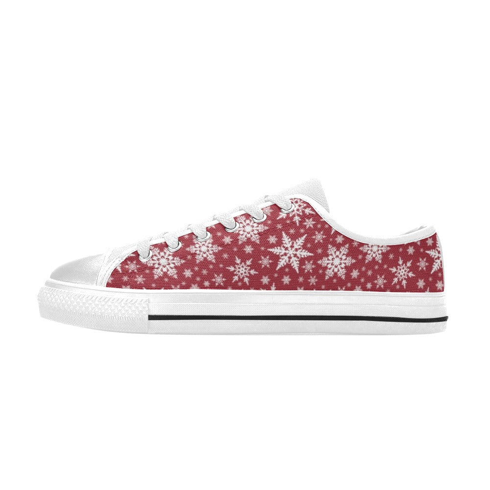 Snowflake Red Print Design LKS302 Women's White Low Top Shoes