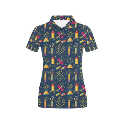Firework Sparkling Rockets Print Design LKS306 Women's Polo Shirt