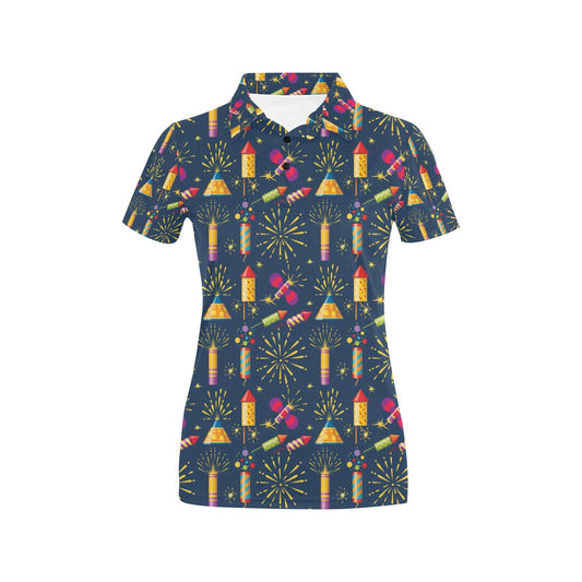 Firework Sparkling Rockets Print Design LKS306 Women's Polo Shirt