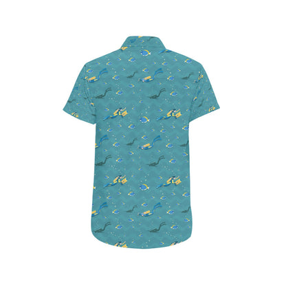 Scuba Driving Pattern Print Design LKS306 Men Short Sleeve Button Up Shirt