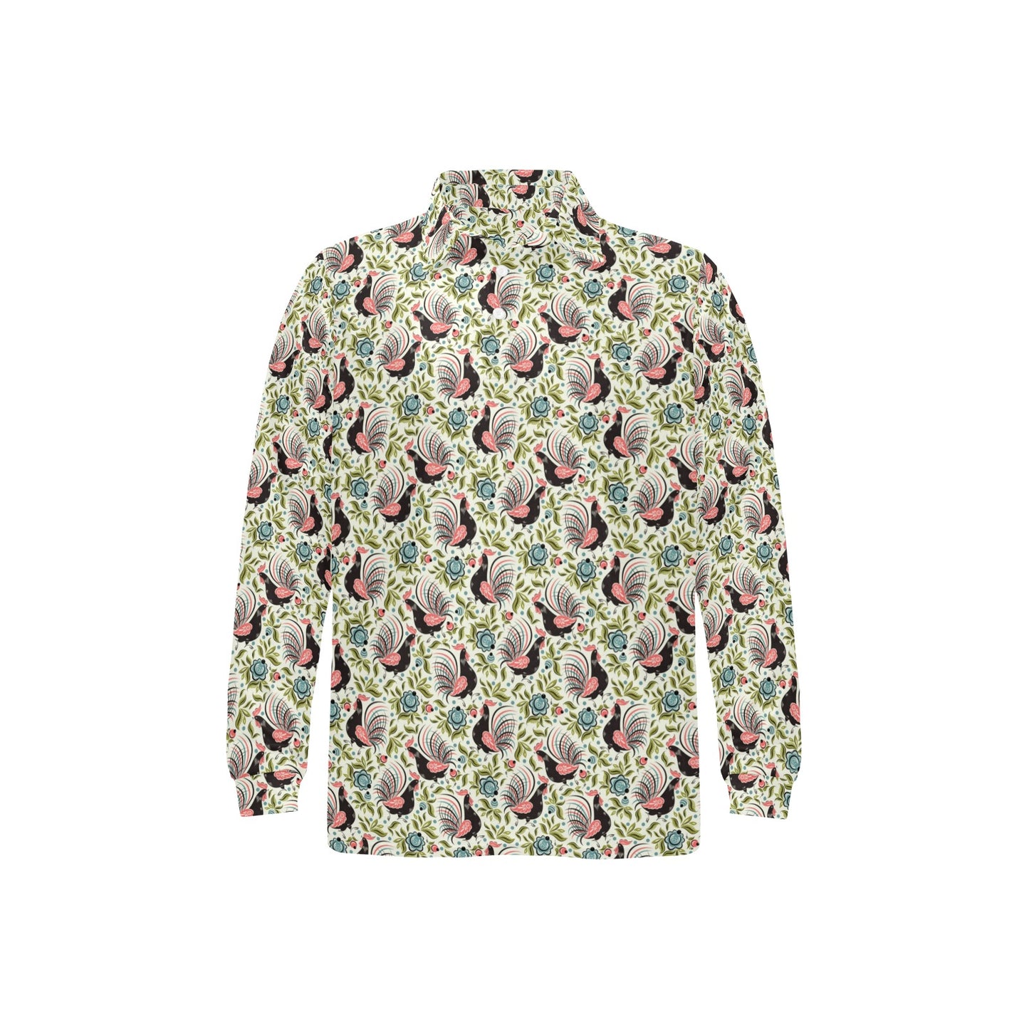 Rooster Print Design Long Sleeve Polo Shirt For Men's