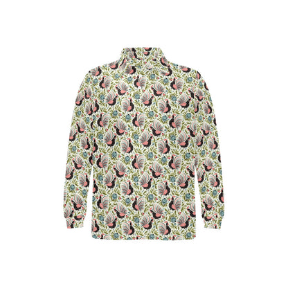 Rooster Print Design Long Sleeve Polo Shirt For Men's