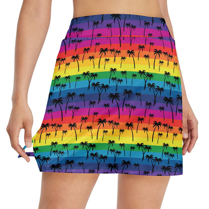 Palm Tree Rainbow Themed Print 17" Golf & Pickleball Skort with Pockets