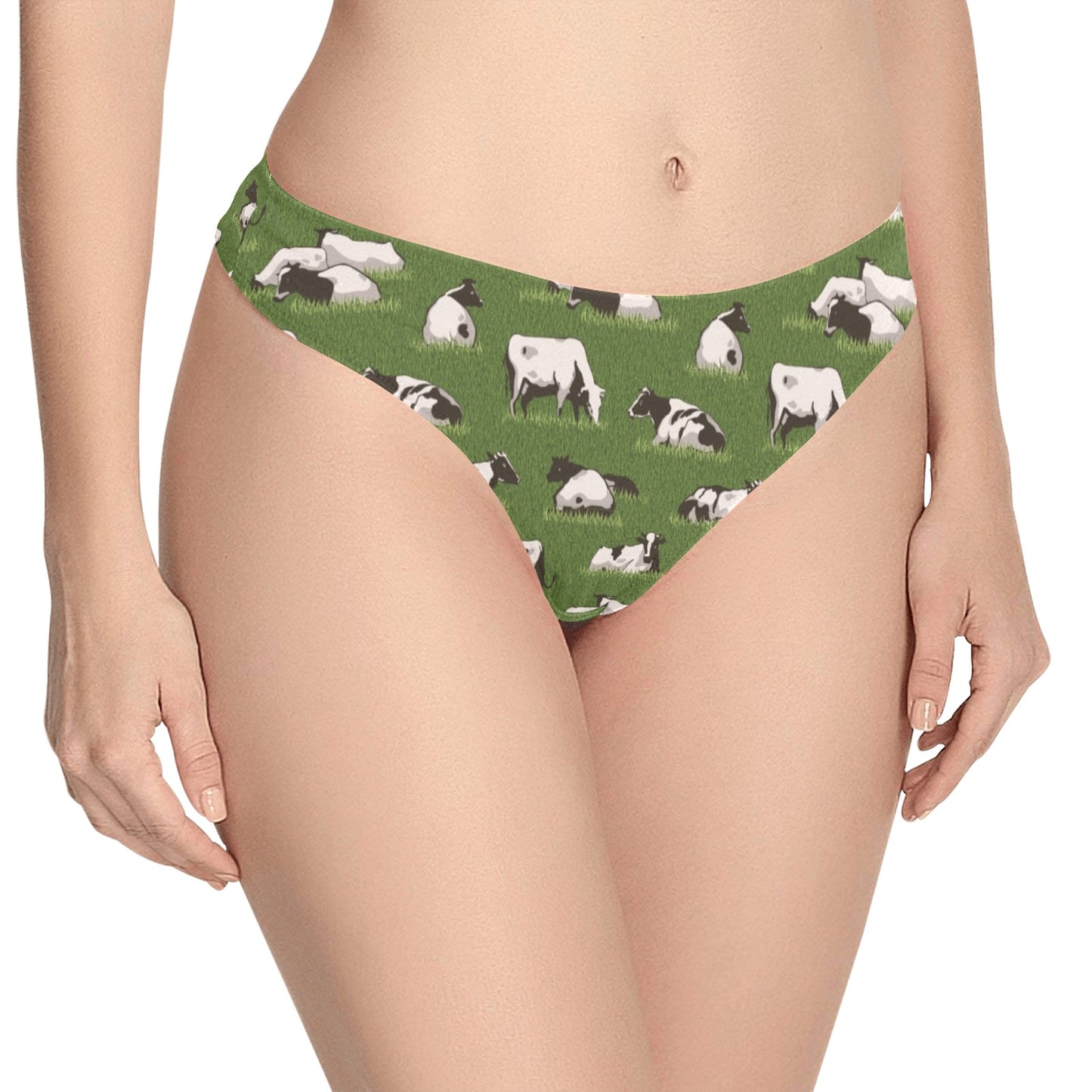 Cow on Grass Print Pattern Women's Thongs