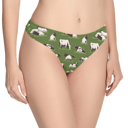 Cow on Grass Print Pattern Women's Thongs