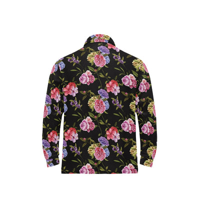 Carnations Pattern Print Design CN05 Long Sleeve Polo Shirt For Men's