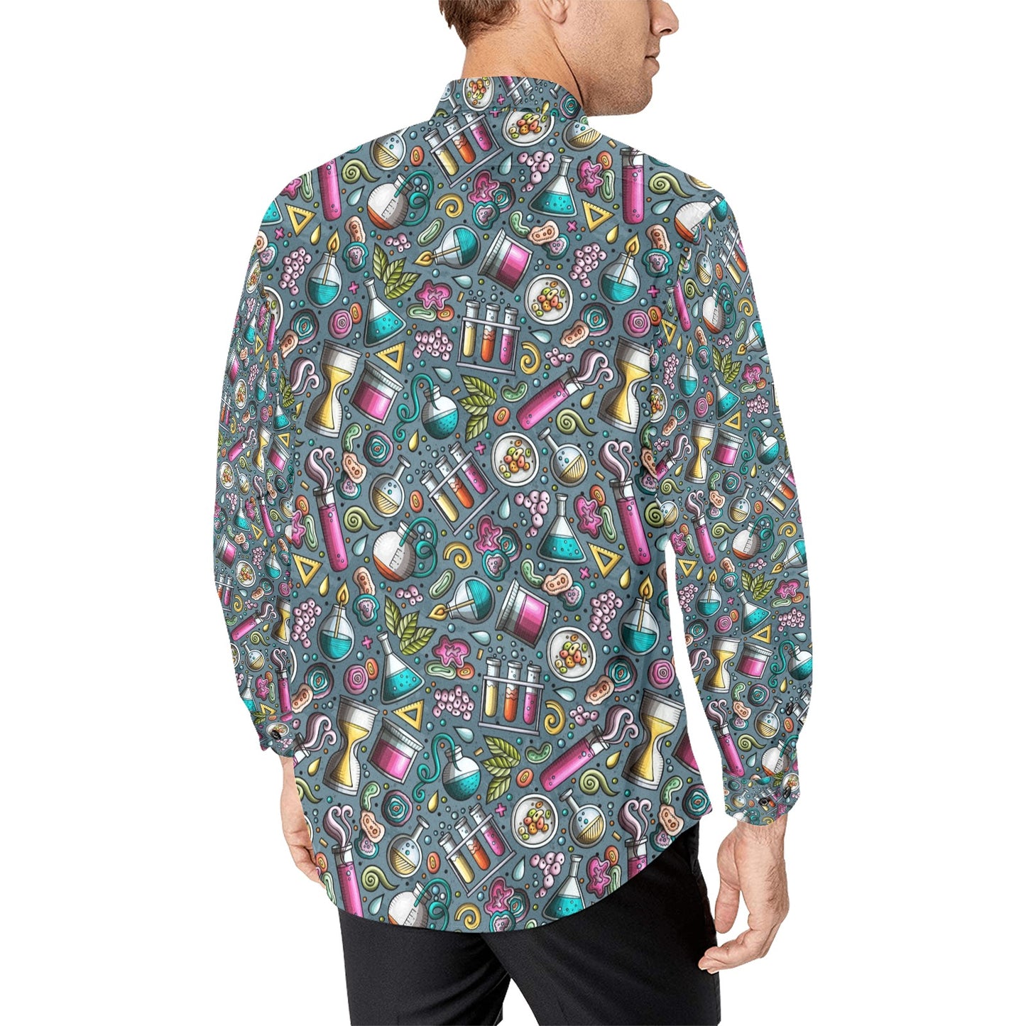 Science Print Design LKS304 Men's Long Sleeve Dress Shirt