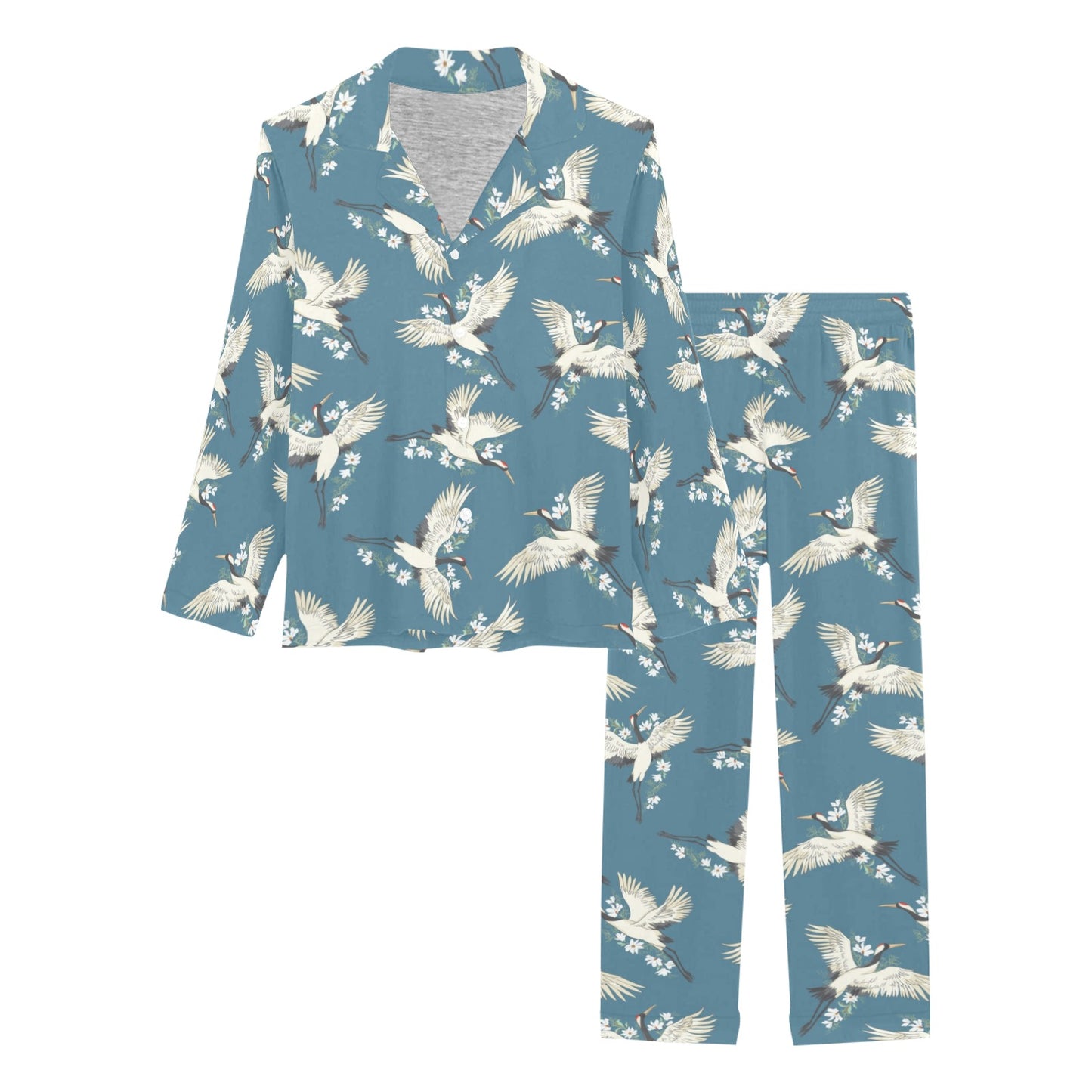Crane Pattern Print Design 02 Women's Long Pajama Set