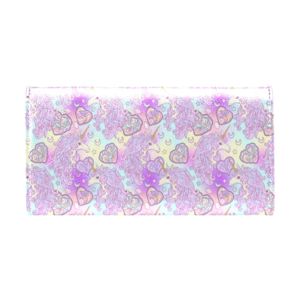 Unicorn Rainbow Star Heart Print Women's Trifold Wallet