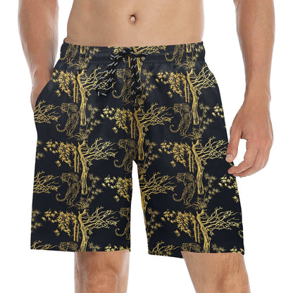 Tiger Gold Print Design LKS307 Men's Swim Trunks Beach Shorts