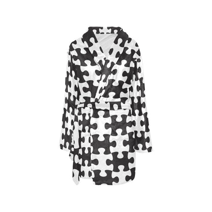 Puzzle Black White Pattern Print Design A02 Women's Fleece Robe