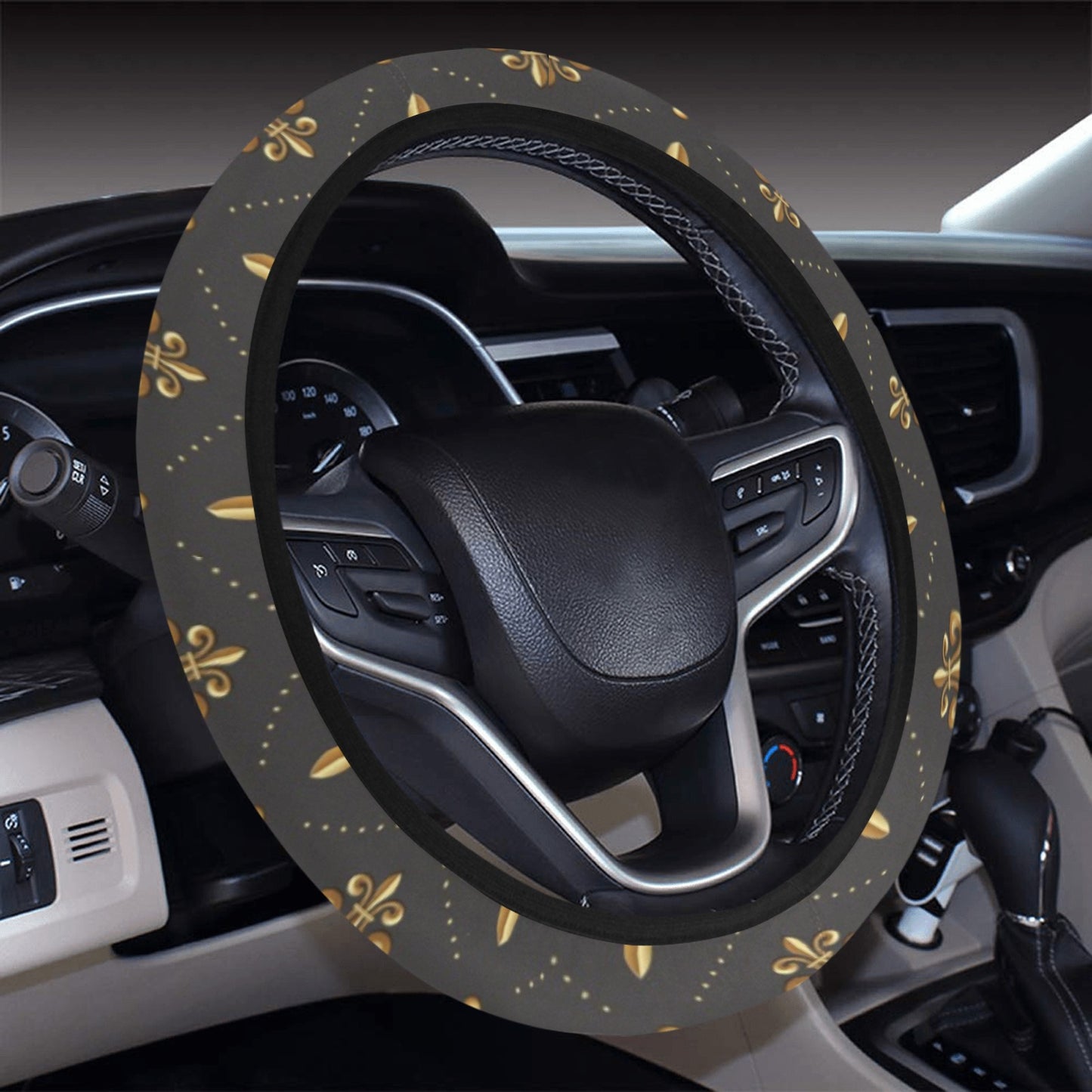 Fleur De Lis Print Design LKS402 Steering Wheel Cover with Elastic Edge