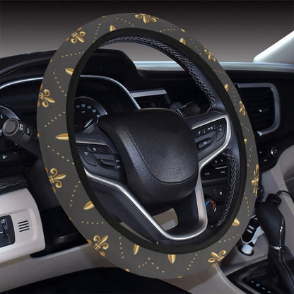 Fleur De Lis Print Design LKS402 Steering Wheel Cover with Elastic Edge