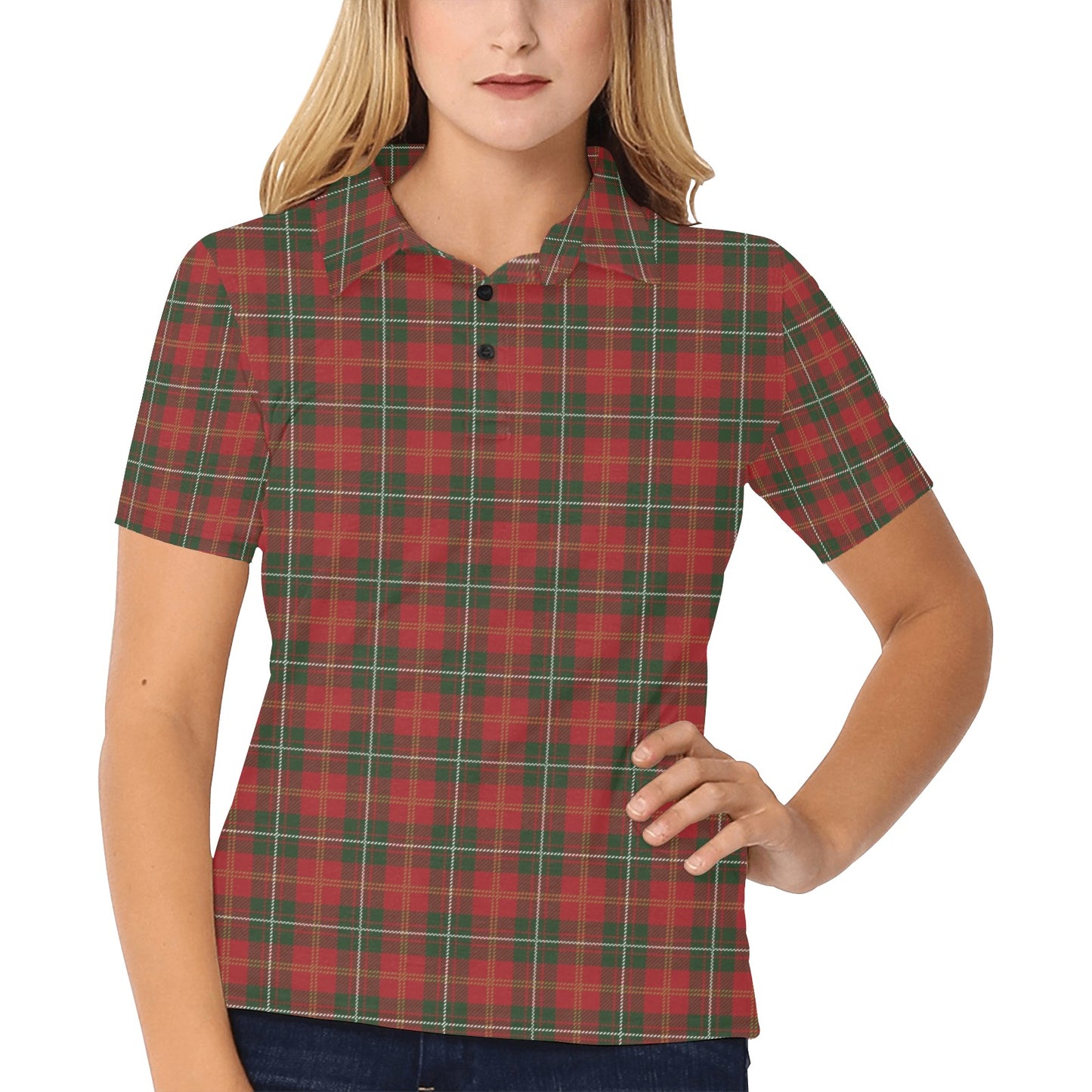 Holiday Tartan Plaid Pattern Women's Polo Shirt