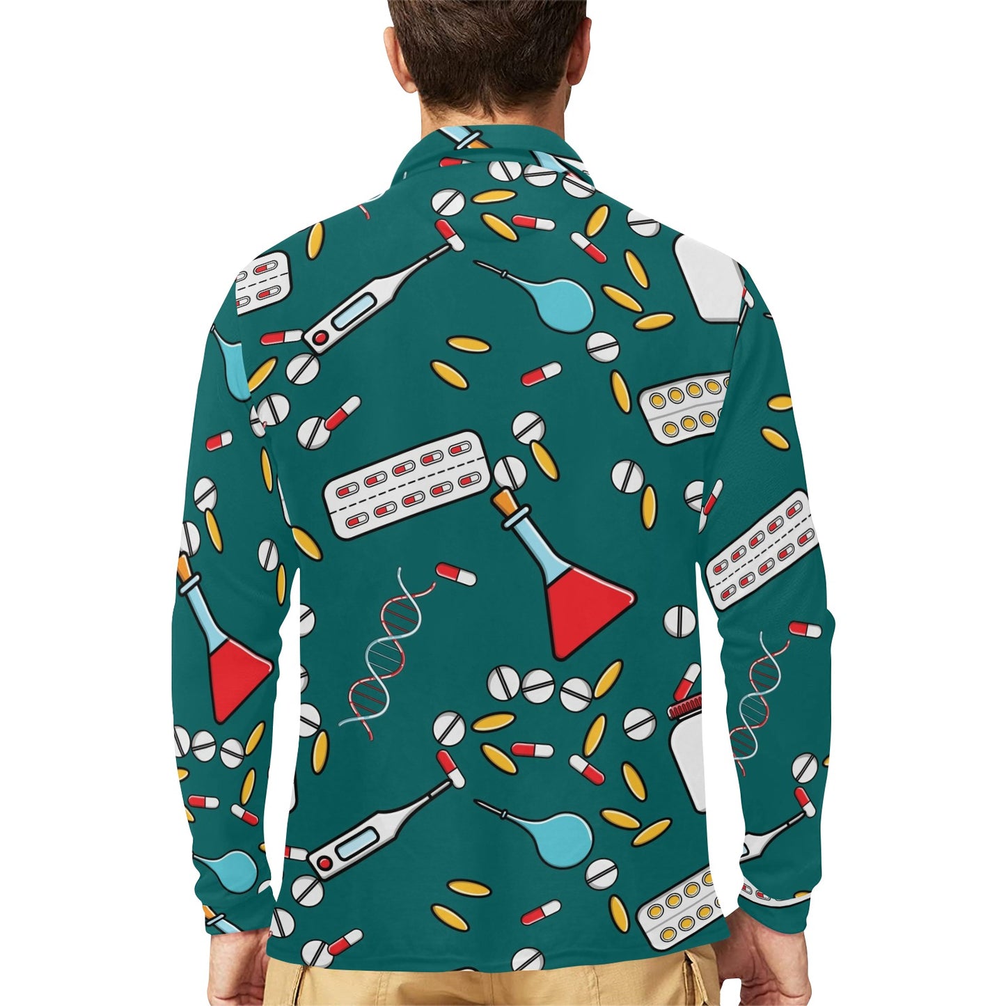 Nurse Pattern Print Design A05 Long Sleeve Polo Shirt For Men's