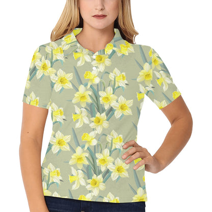 Daffodils Pattern Print Design DF01 Women's Polo Shirt