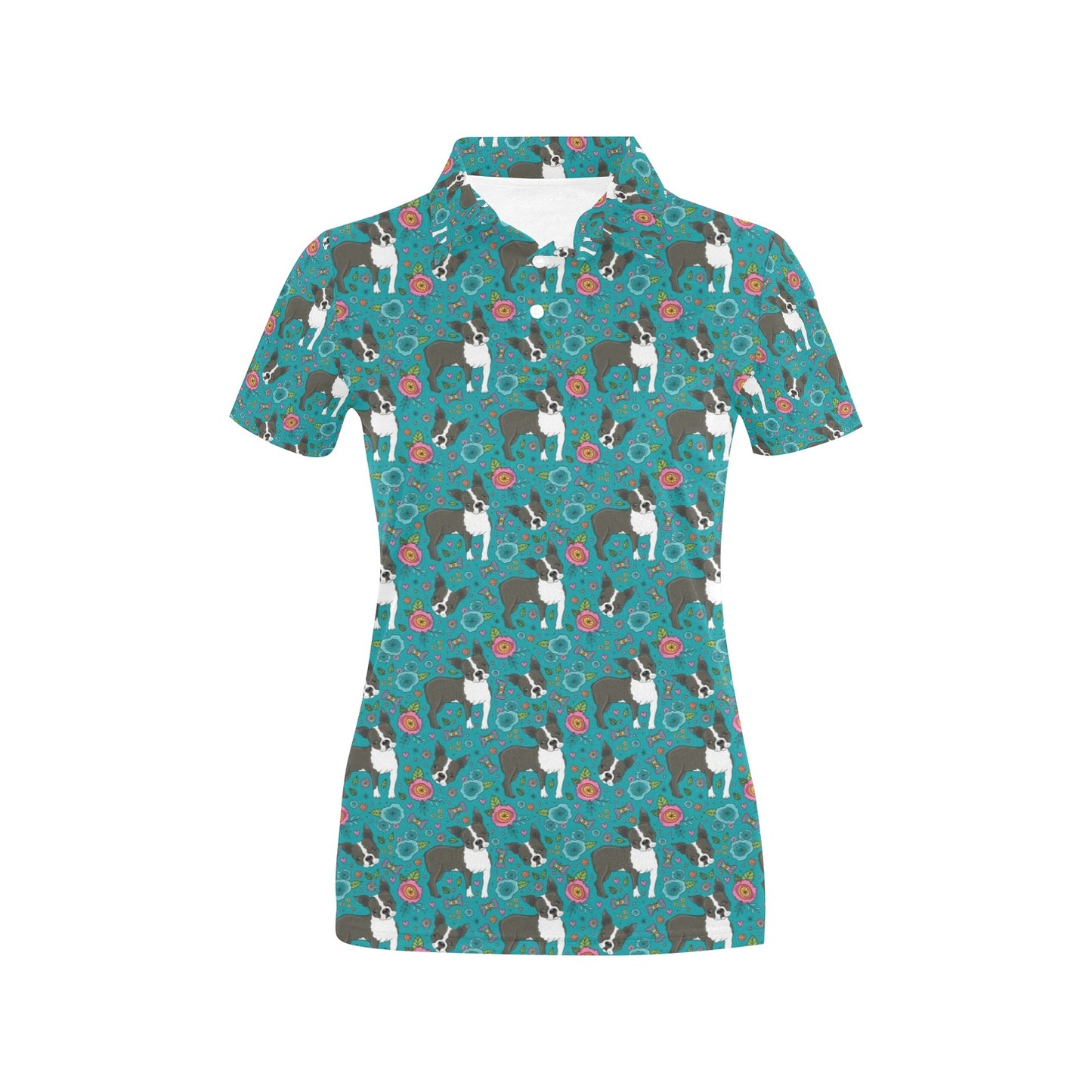 Boston Terrier Pattern Print Design 07 Women's Polo Shirt